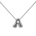 Minimalist silver puffy letter A pendant necklace with polished stainless steel finish - Silver - Letter A (Style 2)