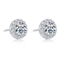 Classic silver-toned halo stud earrings with round-cut sparkling cubic zirconia - Round Halo Studs / Silver