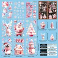 Pink cartoon Christmas window clings set with Santa and reindeer motifs, 9-sheet kit - Christmas Static Sticker A07