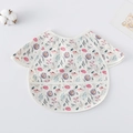 Floral print baby waterproof bib with shoulder ruffles and food catcher pocket - (super Soft) Shawl - Watercolor Floral Design / One Size
