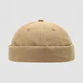 Detailed close-up of khaki cotton kids brimless docker hat with embroidery vents - 52cm (2-5 Years) / Khaki