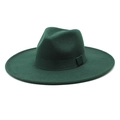 Detail of dark green wool felt fedora hat featuring a matching decorative ribbon band - M (56-58cm) / Dark Green
