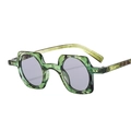 Punk small square frame sunglasses with green marble texture and silver rivet detail - C5 Green Floral Frame Light Grey Lens