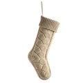 Calza di Natale in maglia intrecciata beige crema con asola per appendere - Lino