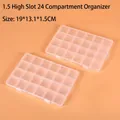 Detailed top view of 24-compartment clear plastic storage box for jewelry and small parts - 1.5 High Slot 24-Compartment (19x13.1x1.5cm)