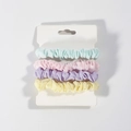 4-pack pleated hair scrunchies in pastel blue, pink, purple and yellow on display card - 4PCS Green & Yellow Macaron Scrunchies
