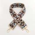 Dettaglio tracolla etnica jacquard con ricamo floreale e fibbie in metallo dorato - Blu Chiaro Caffè / Fibbia Oro