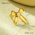 Detail van gouden strikring met ovale zirkoon en afmetingen van 2.9cm getoond - Witte Zirconia (NMSR-H214-1)