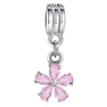 Ciondolo a fiore con gemma rosa in argento per bracciali stile popcorn - Stile Fiore a Cinque Petali Rosa