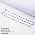 2.2mm silver stainless steel water wave chain necklace with adjustable length - 2.2mm*45+5CM / Steel