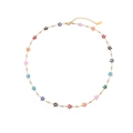 Gold starfish necklace with colorful evil eye charms on a beaded titanium steel chain - Colorful Star Pendant Style (N2451-GO)