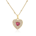 Gold heart pendant necklace with red cubic zirconia and micro-pave white stones - Gold Heart Red Stone