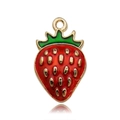 Red strawberry enamel metal charm with golden details for DIY jewelry making - Strawberry 10x17mm