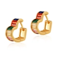 18K gold plated heart hoop earrings with multicolored zircon stones and mirror reflection - Heart Rainbow Baguette Huggie