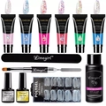 Kit Poly Nail Gel con Lampada UV, 6 Colori, Base Top Coat, Slip Solution e Formine - ZH53-Kit Poly Gel 6 Colori-15ml