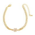 Gold plated flower charm bracelet with sparkling white zircon stones and lobster clasp - White