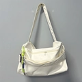 Sac de sport crème avec large bandoulière et tirette de fermeture vert néon - Blanc + Cordon Vert