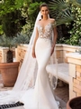 Exquisite floral lace embroidery detail on a white mermaid wedding dress with long veil - US 2 / White