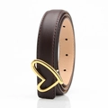 Women's dark brown leather belt featuring a minimalist gold heart-shaped metal buckle - Coffee