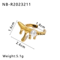 Detailed dimensions of gold irregular ring with pearl inlay showing 2.6cm length and 5.1g weight - Fluid Lava Single Pearl Open Style (NB-R2023211)