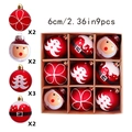 Dettaglio di 9 palline di Natale rosse da 6cm con motivi di Babbo Natale e alberi - Pupazzo di Neve Rosso Bianco Classico