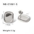 Polished silver rectangular C-shape hoop earrings, size 1.8cm x 1.5cm, weight 5.5g - Simple Rectangular Style-Silver (NB-E1061-S)