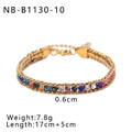 Luxury 18K gold-plated stainless steel snake chain bracelet with colorful crystal gems - Multicolor Mixed Stones Style (NB-B1130-10)
