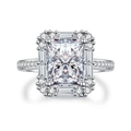 Lussuoso anello in argento sterling con diamante taglio radiant e scintillante design halo - US 5 / Zirconia Bianca