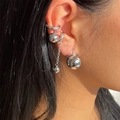 Boucles d'oreilles pampilles en argent poli avec puces boules et bijoux d'oreille - Ensemble Ear Cuff Boule Argentée Polie