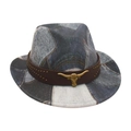 Kids vintage patchwork fedora hat with brown leather rivet band and bull head metal buckle - Kids Size / Black