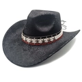 Cappello da cowboy nero effetto serpente con borchie a stella e fascia tricolore su bianco - Motivo Serpente Nero