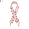 Close-up of pink and beige geometric fabric bag strap with gold metal buckles and slider - Gold Buckle / S-3 Pink