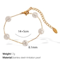 Gold stainless steel bracelet featuring five imitation pearls with 14+5cm length - White Pearl Gold Bracelet (SL94)