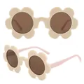 Flower-shaped children's sunglasses in beige with pink temples and brown lenses - P18-Cream Pink Temple