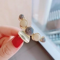 Golden French hair claw clip with grey-blue swirl patterns and cream pearls design - Blue-Grey Marble