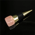 Pink natural stone wine stopper with gold metal base and black rubber seal ring - Rose Quartz [Silver Base]