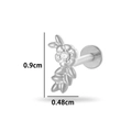 Silver titanium flower stud piercing with clear zircon stone, size 0.9cm x 0.48cm - Flower Style (T2511-10#) / Silver