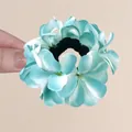 Teal and white floral scrunchie hair accessory with high elastic band for women - Blue Hibiscus Scrunchie