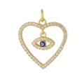 Detailed view of 18K gold plated heart pendant with blue evil eye and micro-set zircons - 09 Hollow Heart Evil Eye