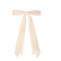 Elegant cream velvet layered bow hair clip with long ribbons for girls hair styling - Beige