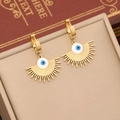 Golden double-layer necklace with blue evil eye pendant and star charm on a vintage book - 3# Earrings