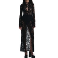 Elegantes schwarzes Spitzenkleid mit Langarm, Schnürung und seitlichem hohen Beinschlitz - S / Schwarz