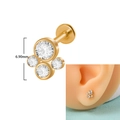 Golden 16G T-shaped labret stud with white zircon and a 6.90mm decorative length - Crescent Moon Star
