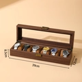 Vintage dark brown wood grain watch storage box with 6 slots and soft cushions - 6 Slots