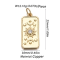 Detailed view of a gold rectangular pendant with sun, moon, star relief and zircon - CX138-8 (Sun Moon Star Embossed Rectangular Pendant)