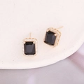 Detailed close-up of emerald-cut black zircon stud earrings with a halo of white stones - 8# Black Stud Earrings
