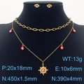 Parure Evil Eye dorée avec colliers superposés et boucles d'oreilles en émail - Parure Rayon de Soleil Mauvais Œil (KS203542-MW)