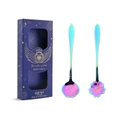 Gift set of 2 rainbow stainless steel spoons with rose and cherry blossom shapes - Rainbow/Short Handle Flower Spoon 2PCS (Cherry + Rose) / Rainbow/Blue Box