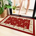 Absorbent anti-slip bathroom mat with red floral pattern and beige border - Nordic Red Floral 13