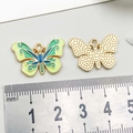 Macro detail of gradient butterfly charms with dimensions measured by a ruler - 1Pc Green Drip Oil Butterfly / 15*22mm